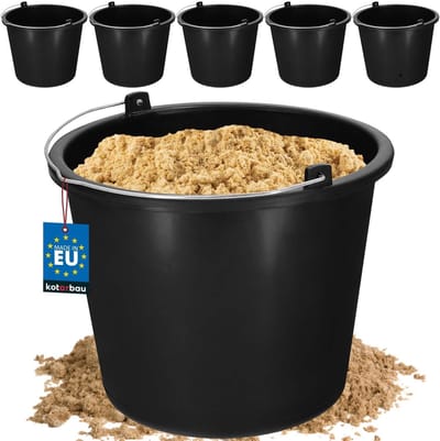 5 stuks kunststof bouwemmers 5 liter - Universel mortelmenger en transport emmer