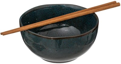 Secret de Gourmet Pokebowl/noedels servies - 2x stuks kommetjes met chopsticks - kunststeen - jade groen - D15 x H7 cm