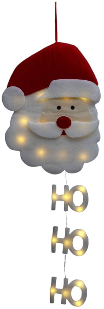 Hangende verlichte kerstman - L39 x B4 x H50 cm - warm witte ledlampjes - werkt op batterijen - Afmetingen: L39 x B4 x H50 cm - Kleur: rood & wit - Kleur ledlampjes: warm wit