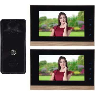 Bekabeld Video Intercom Systeem 7-inch Visueel Intercom Deurbel Systeem met Camera 6 Infrarood Lampen voor US Plug zwart