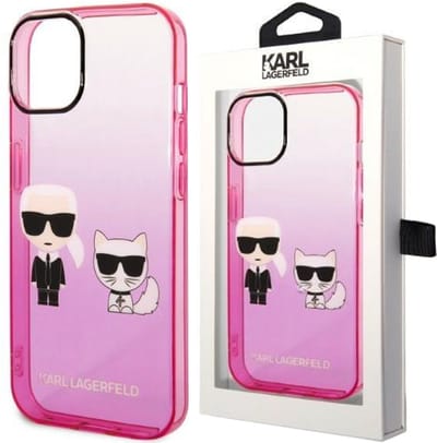 Karl Lagerfeld Transparant Roze Polycarbonaat/TPU Back Cover Telefoonhoesje voor Apple iPhone 14 Plus - Bescherming & Stijl