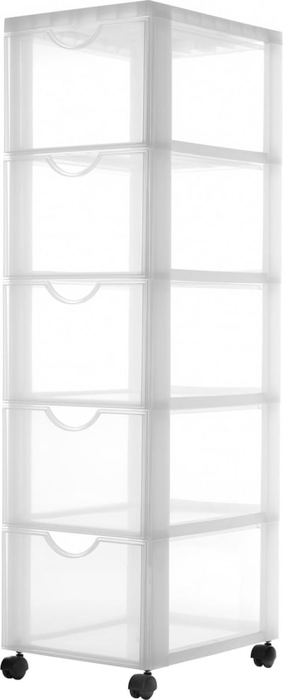 IRIS Easygrip Chest ladekast- 5 lades x 15L - Kunststof - Wit/Transparant - Met wieltjes
