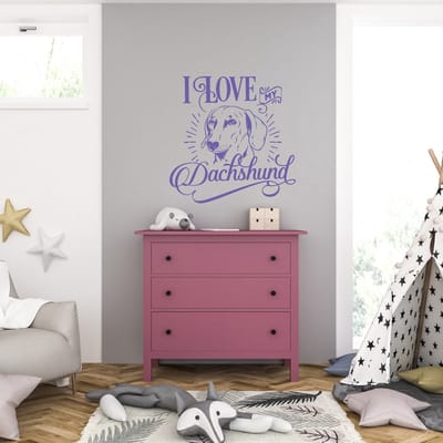 Muursticker - I Love My Dachshund - 58 x 58 - Paars