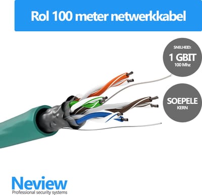 Rol 100 meter F/UTP netwerkkabel - Groen - Soepel - Zonder stekkers - Folie afscherming