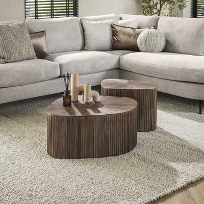 Dimehouse Salontafel set van 2 Myla Vierhoekig Teakhout Bruin - Japandi - 73 x 68 x 31 cm - Hout - Japandi - Ovaal