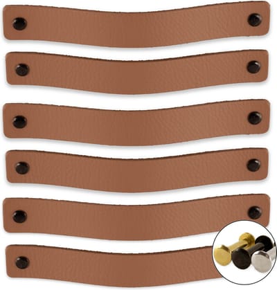 Leren handgrepen - Taupe - 6 stuks - 20,0 x 2,5 cm - incl. 3 kleuren schroeven - Handgrepen leer - Leren meubelgreep - Leren handvaten kast - Leren lus - Handgreep kast leer - Leren greepjes - Handvat leer - Leren deurgreep - Leren handgreep