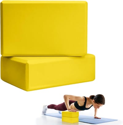 Yogablokken - Set van 2 blokken - Blokken van EVA-schuim met hoge dichtheid ter en verdieping van poses, verbetering van kracht, evenwicht en flexibiliteit - Lichtgewicht, voor thuis of in de sportschool - geel