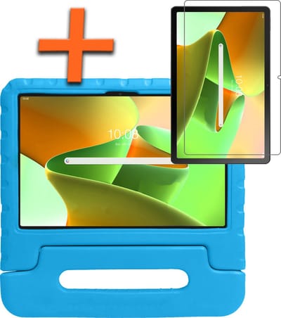 Hoesje - Geschikt voor Lenovo Tab M10 Plus (3e / 3rd Generatie) - Met Screenprotector - Kinderhoes Shockproof Bumper - Kidsproof Case - Tablet Hoes - Kinder Hoes Cover - Blauw