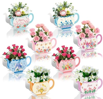 Dailygoods- Theepot Decoratie Set 12 Stuks - Tafeldecoratie - Bloemen - Vintage - Theefeest - Verjaardag - Bruiloft