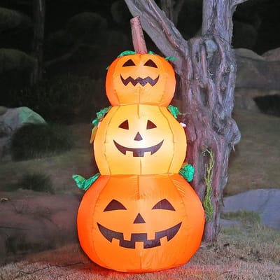 4FT Halloween Opblaasbare Pompoen Decoratie - Gestapelde Pompoen Versiering - Grote Outdoor Tuin Decor - Met LED Verlichting - Waterdicht Oxford Doek - Snel Opzetten - Voor Feesten en Evenementen