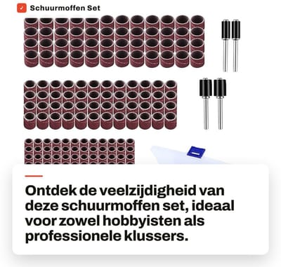 Dailygoods- Schuurmof Set van 150 Stuks - Schuurbanden - Schuurrollen - 80/120 Korrel - 3 Diameter Maten - Inclusief Rubber Kussen - Schuurset