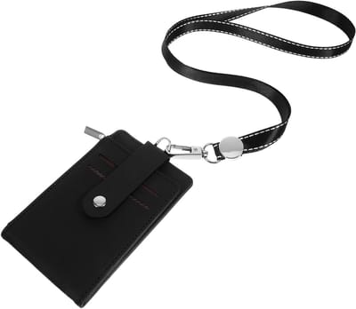 Kaarthouder met Lanyard - Naamkaartje Houder - Identificatie Tonen - Duurzaam Aluminium PVC - 12 x 7.5 cm - Zwart