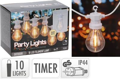 Pro Garden Buitenverlichting – Wit snoer – Warm wit licht – Origineel gloeilamp-effect - 10 Bollen