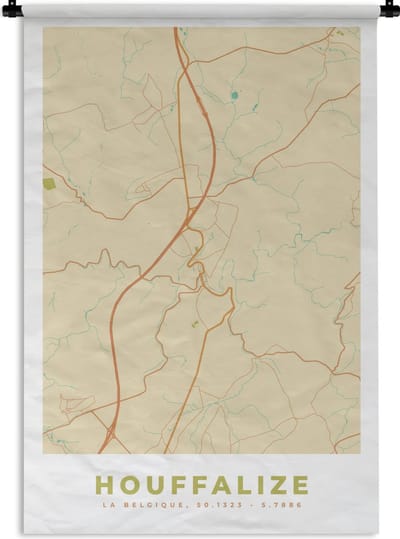 Wandkleed - Wanddoek - Plattegrond - Kaart - België - Houffalize - Kaart - 120x180 cm - Wandtapijt - Stadskaart