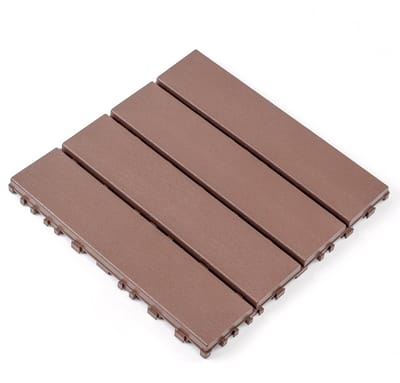 Kunststof kliktegels, set van 44 stuks, 30 x 30 cm (12" x 12"), waterbestendig en weerbestendig, voor zwembad, balkon en tuin, bruin