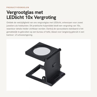 Dailygoods - Vergrootglas met LEDlicht - 10x Vergroting - Handig voor Juweliers - Wit - Perfect voor Kantoor en School - Inclusief Standaard