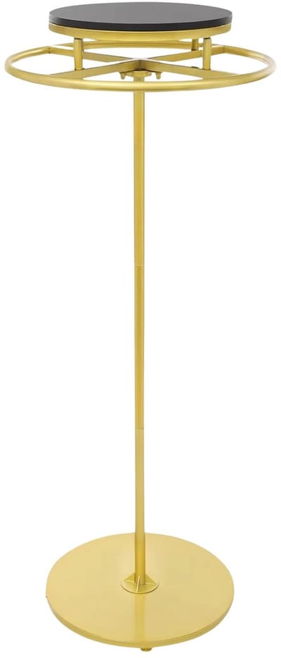 Clothing display rack – For shops and home use – 360° rotating clothes stand with round wooden shelf and base – Gold & wood