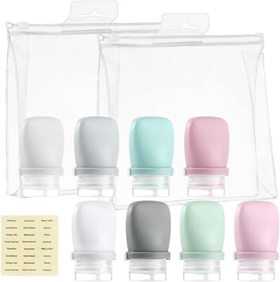 Famanu – Reisflessen om te vullen - siliconen reisflessen 30ml lekvrij - reisset voor vloeistoffen - mini reisformaat bevattersset met etiketten - reisflessen voor shampoo - crème - reisgadgets