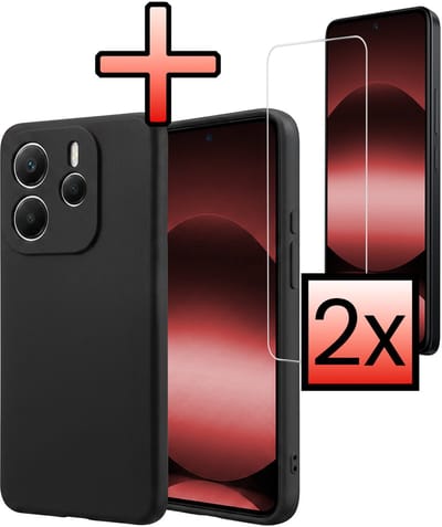Hoesje - Met 2x Screenprotector - Geschikt voor Xiaomi Redmi Note 14 5G - Sterk & Shockproof - Back Cover - Siliconen Case - Telefoon Hoes - Zwart