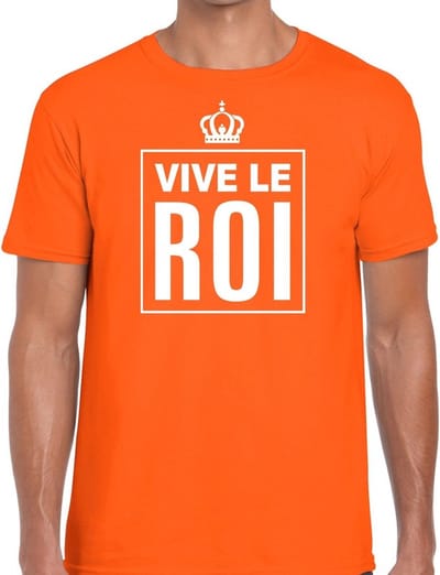 Oranje Vive le Roi Franstalige tekst shirt heren - Oranje Koningsdag/ Holland supporter kleding S