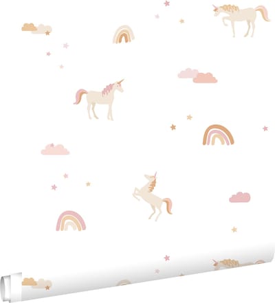 ESTAhome behang unicorns beige, zacht roze en okergeel - 50 x 900 cm - 139538