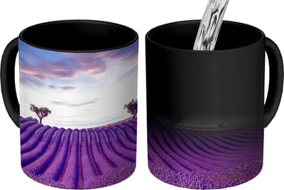 Magische Mok - Foto op Warmte Mokken - Koffiemok - Lavendel - Natuur - Paars - Bomen - Bloemen - Magic Mok - Beker - 350 ML - Theemok
