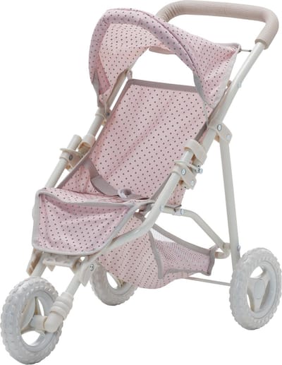Teamson Kids Poppenwagen Voor Babypoppen - Accessoires Voor Poppen - Roze/Grijs/Polka Dot