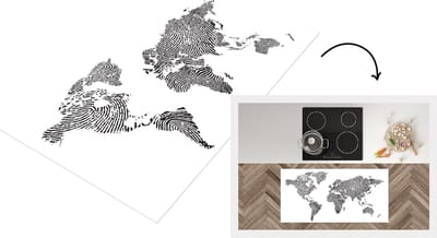 Keukenloper - Loper keuken - Wereldkaart - Vingerafdrukken - Zwart - Wit - 120x60 cm - Keukenloper vinyl