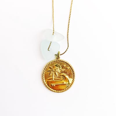 Laguna Treasures Jewellery - Ketting Zeeglas Island Vibes - Goud - Verguld - Longbox ketting - Halsketting - Sieraden - Surf