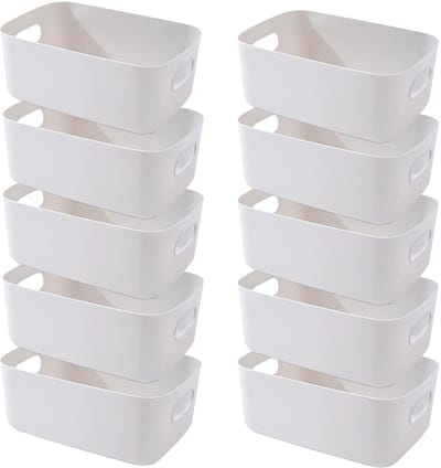 Unyqoos ® Handige Set van 10 Grijze Kunststof Opbergmanden met Handgrepen voor Diverse Opbergbehoeften