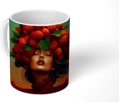 Mok - Koffiemok - Vrouw - Frambozen - Bladeren - Mokken - 350 ML - Beker - Koffiemokken - Theemok