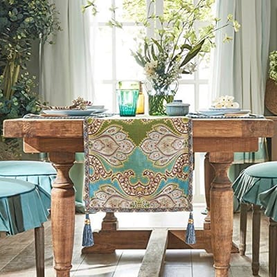 Moderne Jacquard Tafelloper, Pauw Groen, 36 * 180cm