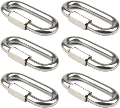 Set van 6 RVS Carabiners met Schroefsluiting - Duurzame Verbindingen voor Kettingen en Haken, Ideaal voor Outdoor en Camping