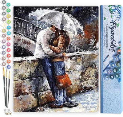 Figured'Art Schilderen op Nummer Volwassenen canvas Koppel in de regen - Handwerk acrylverf Kit DIY Compleet - 40x50cm zonder frame