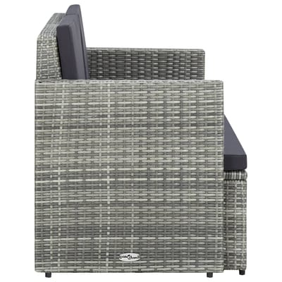 vidaXL - Tuinbank - 2-zits - met - kussens - poly - rattan - grijs