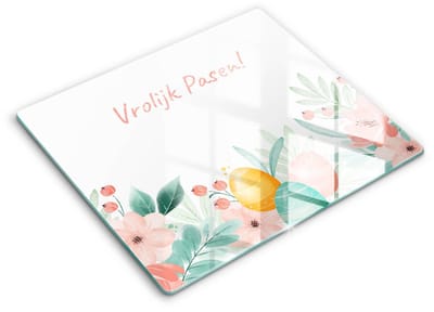 Wallfluent Glazen Snijplanken - Vrolijk Pasen! Snijplanken Glas - 60 cm x 52 cm - Veelkleurig Snijplanken van Glas - Snijplank van Glas - Snijplank van Glas met Print - Antislip Keuken Snijplank Glas
