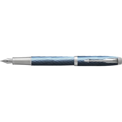 Parker IM Premium vulpen | Blauwgrijs met chroomdetail | Fijne penpunt met blauwe inkt navulling | geschenkdoos
