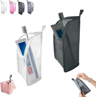 Staande Toilettas – Draagbare & Lichtgewicht Waszak voor op Reis – EVA-gaasmateriaal – Grote Capaciteit, Waterdicht Make-uptasje – Ideaal voor Reizen & het Opbergen van Tandenborstels/Tandpasta – zwart+Wit – Set van 2