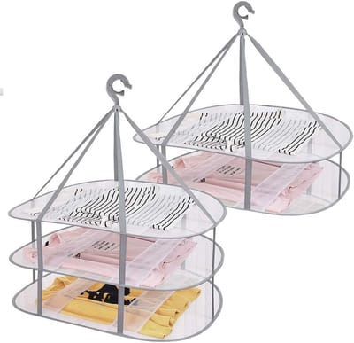 Kleding Droogrek, Winddichte Opvouwbare Kledingdroger met Bevestigingsband, Inklapbare Ophangrek voor Trui - Buiten, Binnen, Draagbaar (2Grootte) (Beige)
