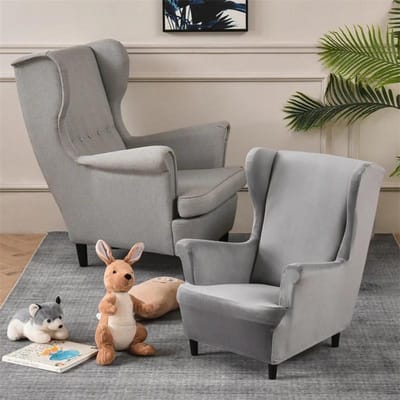 Fluweel Kinder Vleugelstoelhoezen Mini Maat Stretch Vleugelrug KingBack Fauteuilhoes Elastische Sofa Slipcovers Effen Kleur Sofa Hoezen gray