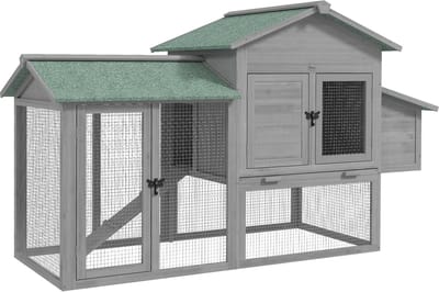 PawHut Kippenhok-Dennenhout-168L x 75B x 103H cm-Grijs