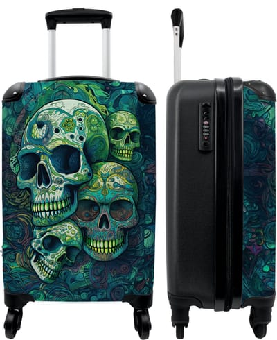 NoBoringSuitcases.com - Koffer - Doodskop - Groen - Abstract - Natuur - Skull - Schedel - Past binnen 55x40x20 cm en 55x35x25 cm - Trolley handbagage - Valiezen met wieltjes volwassenen - Reiskoffer op wielen - Rolkoffer lichtgewicht