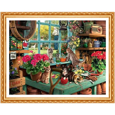 5D Handwerk Diy Diamant Schilderij Kits Volledige Ronde Borduren Katten en Bloemen Patroon Home Decor 20X30CM