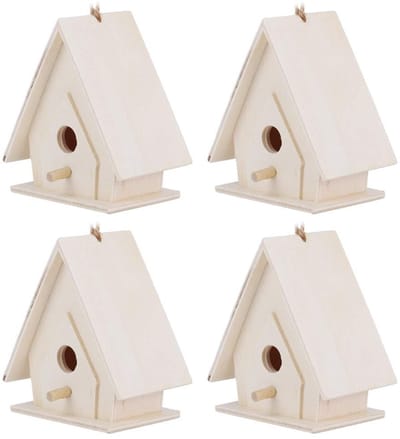 Dailygoody - Houten Vogelhuisjes - Miniatuur Vogelhuisjes - Uniek en decoratief - 4 Stuks - Buiten en binnen - Tuin ornamenten