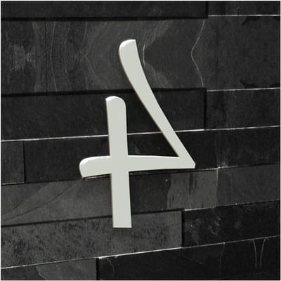 Huisnummer Vier - Cijfer Decoratie - Huis Identificatie - Roestvrij Staal - 20 cm Hoog - Signaalwit Glanzend