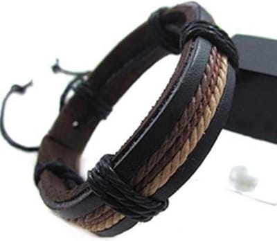 BY-ST6 kinderarmband van leer gestreept (zwart-bruin)