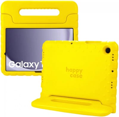 HappyCase Kinder Tablethoes Geschikt voor Samsung Galaxy Tab A11 Plus / Tab A9 Plus | Kindvriendelijke Hoes | Beschemhoes | Kinderhoes | met Handvat en Standaard | Geel
