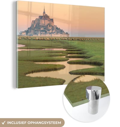 ® Glasschilderij 160x120 cm - Schilderij acrylglas - Kasteel - Water - Frankrijk - Foto op glas - Muurdecoratie woonkamer - Wanddecoratie slaapkamer - Schilderijen