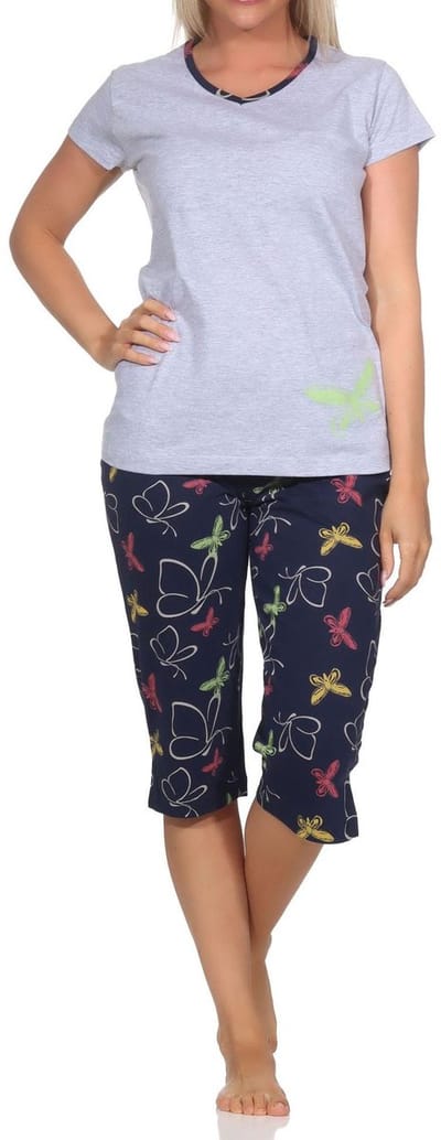 Normann dames capri pyjama met korte mouwen en vlindermotief - ook in grote maten
