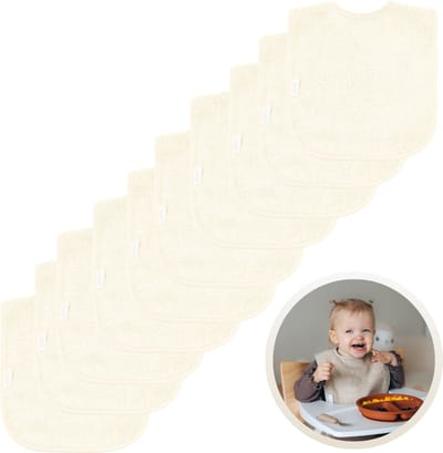 Funnies Slabbetjes 10-Pack Ecru - Set van 10 Zachte Slabbertjes - Grote Slabbers - Kwijldoekjes voor Baby’s en Kinderen - Absorberend, Zacht en Makkelijk Wasbaar - Perfect voor Voeden, Kwijlen en Bescherming van Kleding